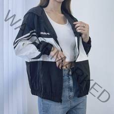 VANANA2 조깅룩 오버핏 배색 레터링 바람막이 점퍼