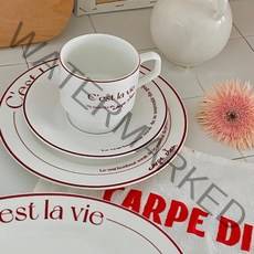 앤틱 레터링 플레이트 머그잔 세트 카페 브런치 접시, 커피잔 세트