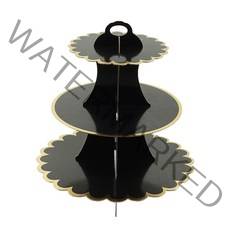 디저트 트레이 예쁜 접시 프레이트 3 레이어 종이 청동 케이크 스탠드 생일 파티 웨딩, 검은색