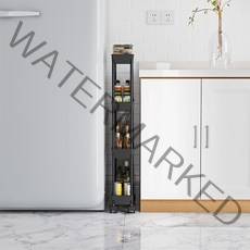 살림마왕 주방 탄소강 틈새수납장 이동식 트롤리 슬림수납장 블랙, 4단