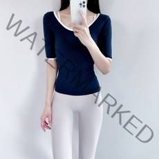 로라벨 디아 5부 배색 반팔 필라테스복 요가복 커버업 운동복