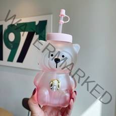 스타벅스 곰돌이 텀블러 등산 여름 2021 md 모자 캠핑 콜드컵 유리 캐릭터 캠핑, 고양이 머리곰 빨대컵 560
