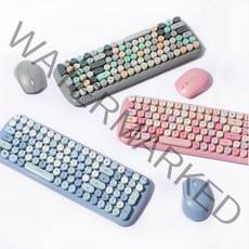 타자기 조약돌키보드 멤브레인 저소음 레트로 키보드+마우스, 핑크
