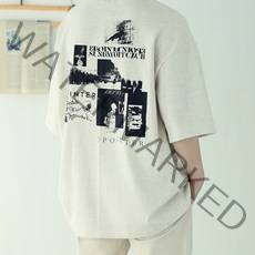남자 7부 오버핏 박스 여름 면 반팔 POINTER 커플티셔츠 3컬러
