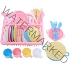 플레이맥스 파스텔 주방식기놀이 29종 세트 A타입 건조대 핑크, 혼합색상