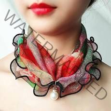 가짜 진주 펜던트 오간자 넥 칼라 쉬폰 스카프 레이스 진주 스카프 패션 프린트 샤이니 버라이어티 스카프 의류 액세서리, 25