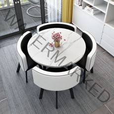 북유럽 4인용 대리석 세라믹 원형 스퀘어 테이블세트 가죽의자 거실라운지식탁 홈카페, R