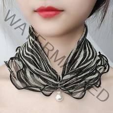 가짜 진주 펜던트 오간자 넥 칼라 쉬폰 스카프 레이스 진주 스카프 패션 프린트 샤이니 버라이어티 스카프 의류 액세서리, 07