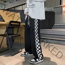 사이드 체커보드 스트릿패션 와이드 캐주얼 팬츠