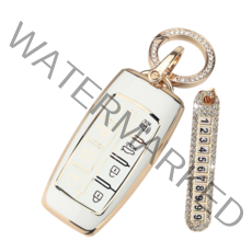 키에티 제네시스 GV80 실버라인 스마트 키케이스 6 8버튼 키홀더 + 분실방지 키링, 화이트 골드라인