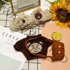 PKTOYS 히알루론산 오리 옷 액세서리 장난감 옷 모자 세트, 불곰 헤어밴드+불곰머리 스웨터+불곰백, 30cm