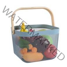 영그린 우드 손잡이 철제 바구니, 블루, 1개