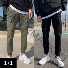 (1+1)두장 묶음 남성용 치노 카고 조거 팬츠 밴딩 빅사이즈 건빵 면 바지 봄 가을 코디