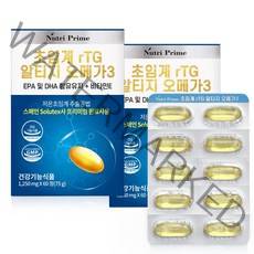 뉴트리프라임 저온 초임계 rTG 알티지 오메가3 1250mg X 60캡슐 혈행 기억력 개선 눈건강, 2개(4개월분), 60정