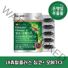 내츄럴플러스 징코 + 오메가3 은행잎추출물 대두레시틴 중장년층 혈액순환 74.4g, 60캡슐×3개