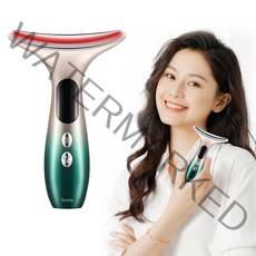 Routop 갈바닉 얼굴 목 마사지기 45도 온열 3색 LED EMS미세전류 이온도입 음파 진동 USB충전식, 녹색