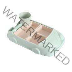 아이엠듀 유아 식판, 자동차 그린, 식기 2p + 우유컵 + 받침대