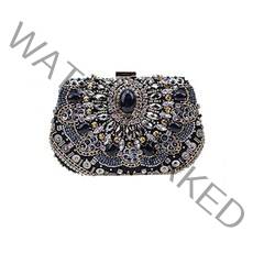 클러치 백 여성 크리스탈 이브닝 가방 패션 메탈 신부 웨딩 다이아몬드 구슬 Color : Black