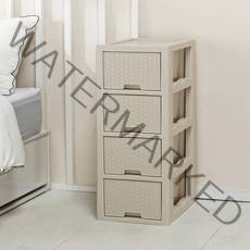 라탄 슬림 4단 양면 서랍장, 베이지, 1개
