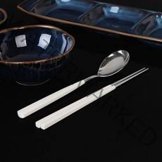 골든벨금속 알렌 화이트 한식기 2인조 세트, 1세트, 숟가락 2p + 젓가락 2p