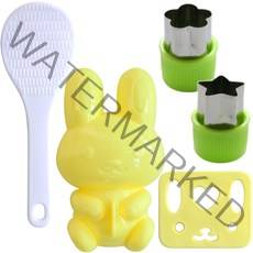 알콩샵 야채 쿠키 모양틀 2종 + 토끼모양 밥틀 + 햄치즈 커팅틀 + 미니 밥주걱 세트, 노랑(밥틀), 랜덤발송(모양틀), 1세트