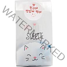 피크닉하우스 반투명 쿠키봉투 냥이 + 친구야 스티커, 혼합 색상, 30세트