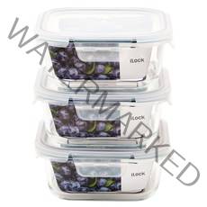 수퍼오븐글라스 내열유리 정사각 밀폐용기 퍼플 530ml, 3개, 밀폐용기 3p