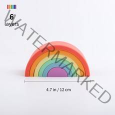실리콘 레인보우 블록 - 무지개 스태커 몬테소리 빌딩 블럭 발도로프 교구, 6 pc