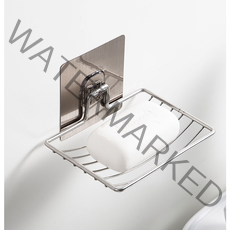 리리론스 벽부착 물빠짐 스테인리스 비누받침대 1+1, 실버+투명 접착패드