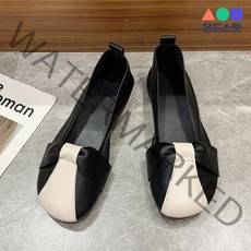 몬드스팟 1cm 여성 배색 말랑 인조가죽 포인트 플랫 단화 로퍼 블랙 (DM530)