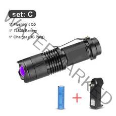 수중 집어등 UV 라이트 캐미 낚시 축광 Led UV 손전등 On/Off 충전식 줌 핸드 토치 휴대용 미니 울트라, 03 Package C