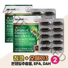 Ginko Omega3 은행잎추출물 징코 오메가 3 쓰리 대두 레시틴 플라보놀배당체 EPA DHA 함유, 60캡슐 x 2개