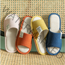 [어쎔블] (1+1+1+1) 발에 땀이 안차는 린넨층간소음슬리퍼 거실슬리퍼 린넨슬리퍼 4종세트, 옐로우(여성)핑크(여성)그레이(남성)네이비(남성)