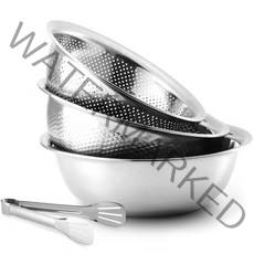 바이마르 홈베이킹 대용량 스텐 믹싱볼 세트, 믹싱볼 + 함지박 + 타공채반 + 집게