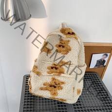 밀리터리 가방 백팩 소형 대형 군용 낚시 더블백 모조 양털 십대 소녀용 곰 프린트 귀여운 배낭 카와이 학교, [01] White NO pendant