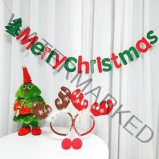 크리스마스 소품 장식 가랜드 트윈 루돌프 머리띠 코 세트, 가랜드+루돌프 머리띠2개+루돌프코2개