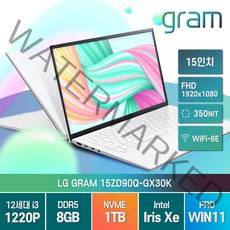 LG전자 2022년형 그램15 인치 15ZD90Q-GX30K 인텔 i3 윈도우11, LG그램 15ZD90Q-GX30K, WIN11 Pro, 8GB, 1TB, 코어i3, 화이트