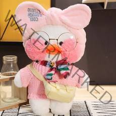 PKTOYS 캐릭터 큐티잼 럭키백변빵빵덕오리 인형옷피규어 졸업선물, 컬러 스카프 곰 스웨터 흰색 가방, 30cm