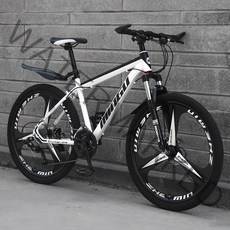 Juhoo 산악 자전거 26인치 24단변속 MTB 변속 기계식 디스크 브레이크 합금 일체형 휠, 화이트+블랙