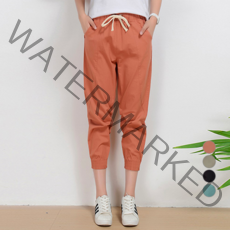 유니제이 여성용 퓨라 린넨 세미 배기 조거팬츠