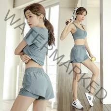 여성필라테스 요가복 3종세트 헬스장 레깅스+브라탑+반팔 티셔츠