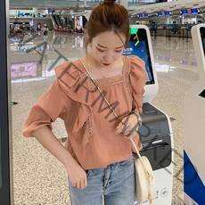 루디아 스퀘어 레이스 7부 소매 블라우스