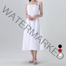 어썸어라운드 여성용 엠보싱 스모크 끈 나시 롱 원피스