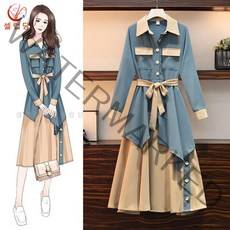 셀럽당 여성 원피스 봄가을 빅사이즈 패션 패치워크 셔츠 a라인 스커트