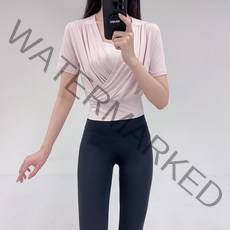 로라벨 쉐리 랩스타일 반팔 커버업 필라테스 요가 상의 옷 운동복 여름 크롭