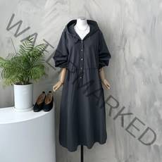 그리드 오픈 후드 끈조절 루즈핏 원피스