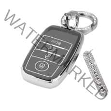 키에티 기아 A타입 4버튼 TPU 엣지 키케이스 + 큐빅번호판, 실버_틸 그레이