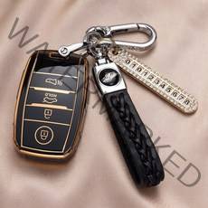 기아 스마트키 키케이스 쏘렌토 카니발 K5 K3 더뉴K5 올뉴K5 뉴쏘렌토R 올뉴 스포티지QL 적용 가죽 키케이스 키홀더, 블랙