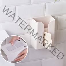 더시티오 1+1 투명매직 접착식 티슈케이스 홀더 화이트, 화이트 1+1