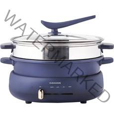 에버홈 스팀 멀티쿠커 전기냄비 MP8000, 본체(355 x 311 x 85 mm), 전골팬(270 x 270 x 76 mm), 그릴팬(270 x 270 x 40 mm), 유리뚜껑(275 x 275x 80 mm), 네이비
